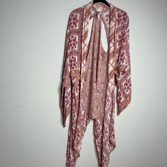 Free People American Pie Pink Patchwork Kimono Duster OS - Picture 2 of 6